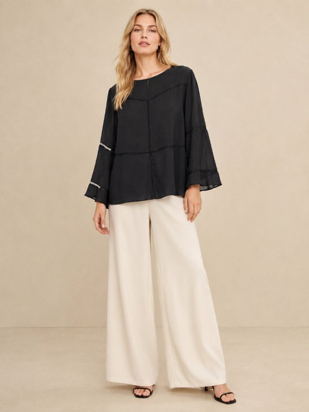 2/$30 Banana Republic Lace Inset Top Long Sleeve Solid Black XL #A2451